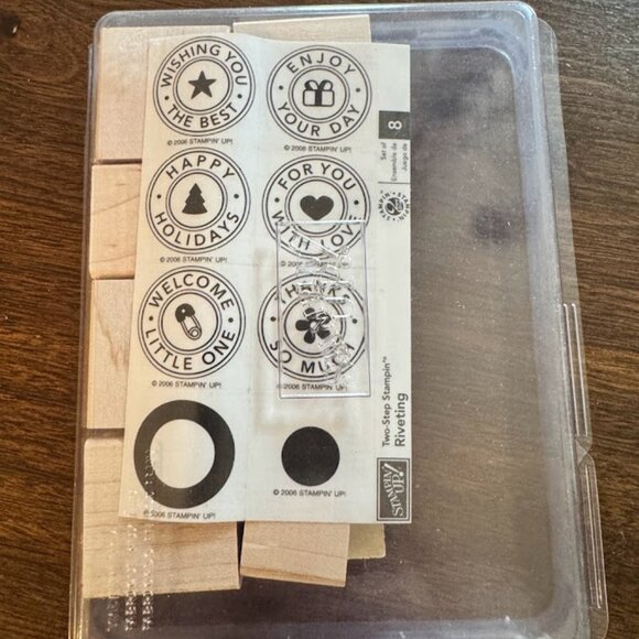 Stampin' Up! Riveting Wood UnMounted Rubber Stamp Set Of 8 Circle Sayings - Picture 1 of 5